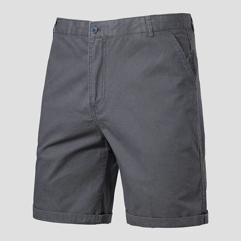 Male Daily Casual Knee Chinos Soft Pure Cotton Texture Deep Side Pockets Weekend Gathering Travel Short Slacks
