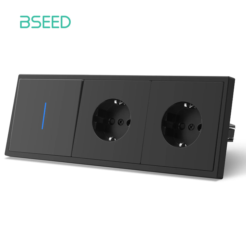 BSEED Button Switch 1/2Gang 1Way Wall Power Socket Wall Light Switch With LED Indicator Plastic Frame Switch Black Color