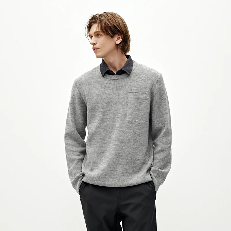 Semir Men Sweater Knit Texture Layered Look Everyday Style 2026 Winter Warm Knit Soft Touch Layering Wear Clean Silhouette