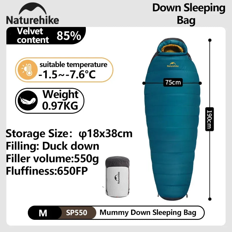 Naturehike Winter Sleeping Bag SnowBird 20D Mummy Ultralight Duck Down Sleeping Bag Portable Hiking Outdoor Camping Sleeping Bag