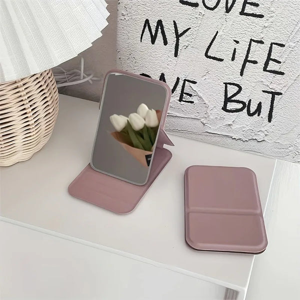 1pc Foldable Mini Makeup Mirror, Portable, Student Dormitory Desktop Standing Cosmetic Mirror For Daily Use.makeup mirror.