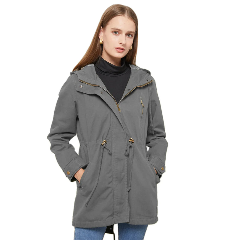 2026 Women Burgundy Hooded Jacket, Green Long Sleeves Windproof Jackets Fashion Casual Coat Black Blue Coffee Khaki S-4XL