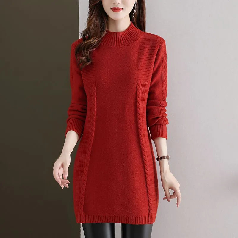 Winter Clothes Woman Half Turtleneck Warm Pullover Tops Female Knitting Spring Autumn Women's Sweaters Woolen Short Mini Dress