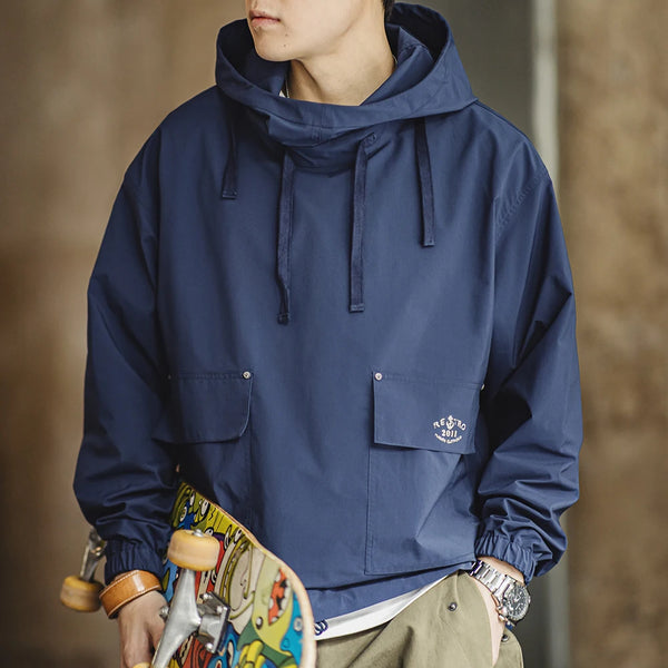 អាវក្រៅ Maden បុរស Vintage Deck Smock Hoodies អាវក្រៅការពារខ្យល់ អាវក្រៅរលុង មានហោប៉ៅធំៗ បោះពុម្ពលើសម្លៀកបំពាក់