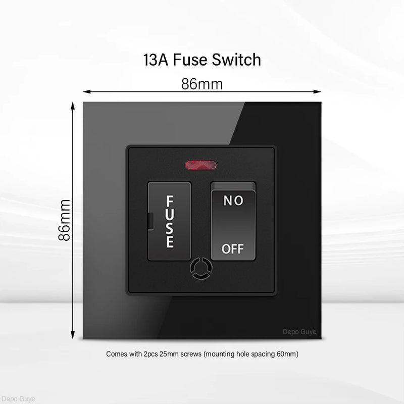 UK Black USB Type-C 18W Fast Charging Socket Universal Tempered Glass  Double 5-pin Power Plug,Home Electrical Wall Light Switch