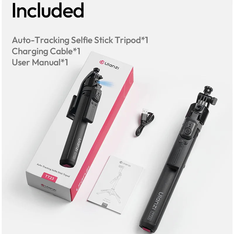 Ulanzi TT23 ដំបងថតរូប Selfie តាមដានដោយស្វ័យប្រវត្តិ 1.63M ជើងបួនជើង ជើងទ្រទូរស័ព្ទ ជាមួយការបញ្ជាពីចម្ងាយ 10M សម្រាប់កាមេរ៉ា Vlog