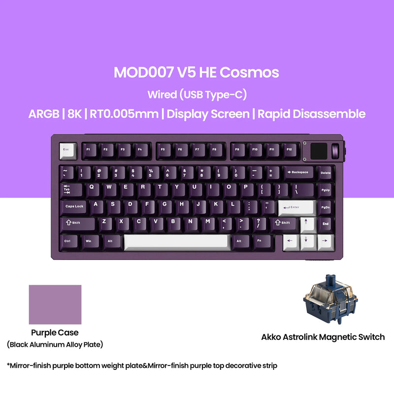 Akko MOD007 V5 HE Magnetic Keyboard with Display Screen 75% Rapid Trigger 0.005mm 8K RGB Gaming Mechanical Keyboard Aluminum CNC