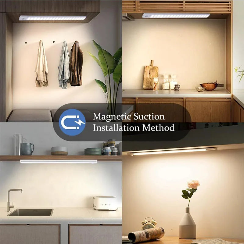 10-60CM Motion Sensor Cabinet Lights USB Rechargeable Under Cabinet Lights with Infrared Sensor Magnetic for Kitchen Closet