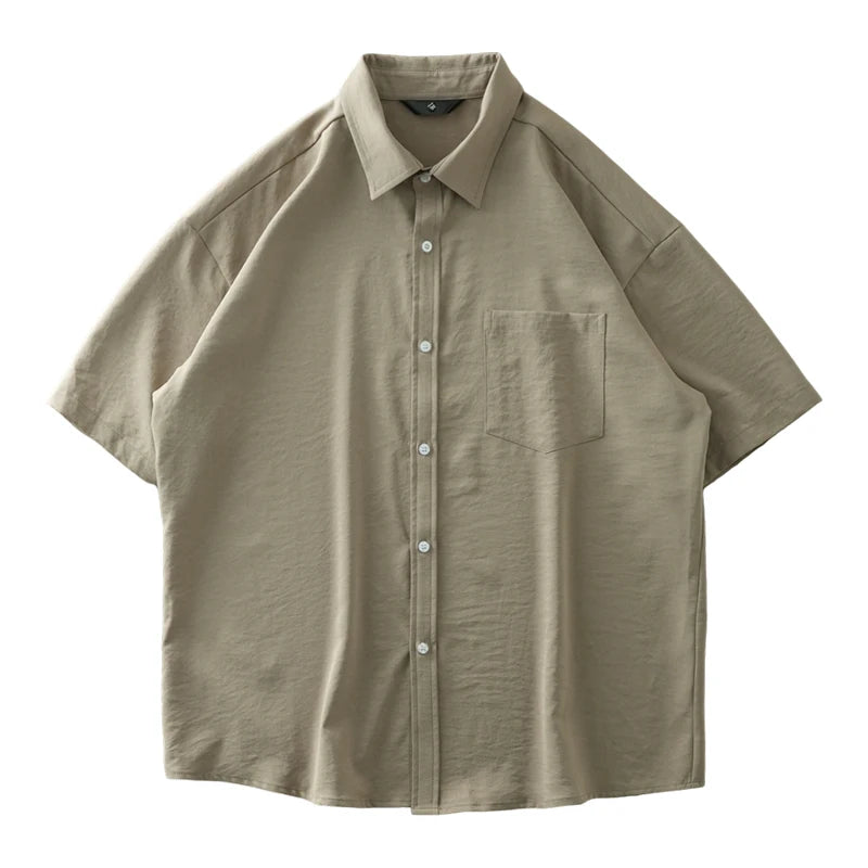 DUKEEN Ice Silk Coolness Short-Sleeve Shirts for Men 2025 Summer Casual Thin Solid Color Basic Tops White Men's Clothing