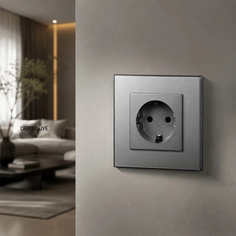 EU Standard 86x86mm Tempered Glass Wall Socket 16A Power Outlet with 5V 2A USB Type C or Dual USB for Home Hotel Office