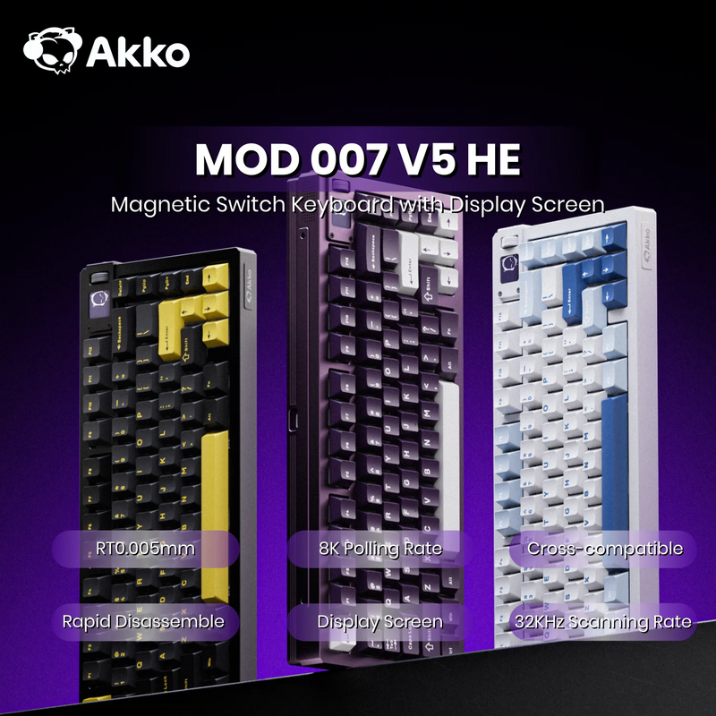 Akko MOD007 V5 HE Magnetic Keyboard with Display Screen 75% Rapid Trigger 0.005mm 8K RGB Gaming Mechanical Keyboard Aluminum CNC