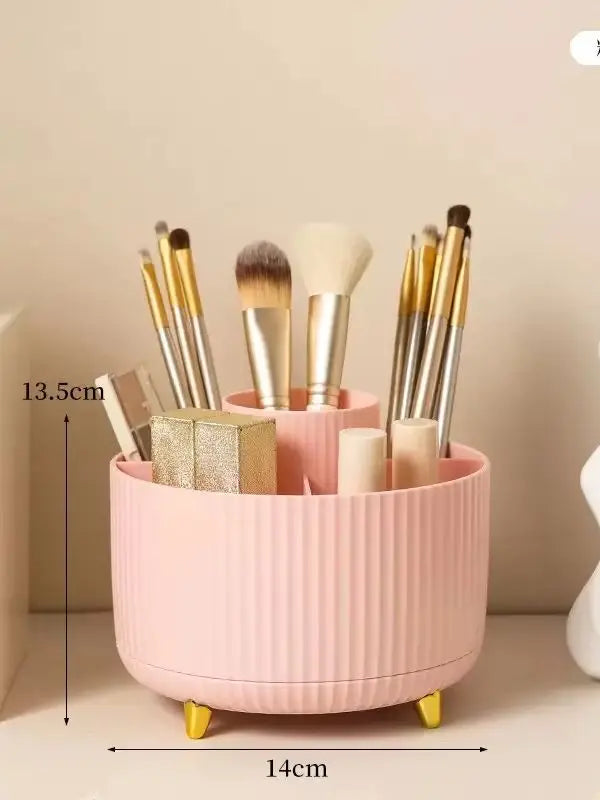 360° Rotating Makeup Organizer - 1pc Plastic Cosmetic Storage with 5 Compartments - Multi-Functional Holder for Brushes