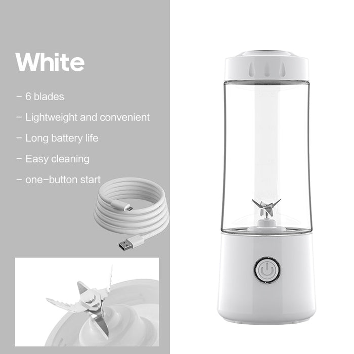 6 Cutter Mini Portable Juicers USB Electric Mixer Fruit Smoothie Blender For Machine Food Processor Maker Juice Extractor White 400ml