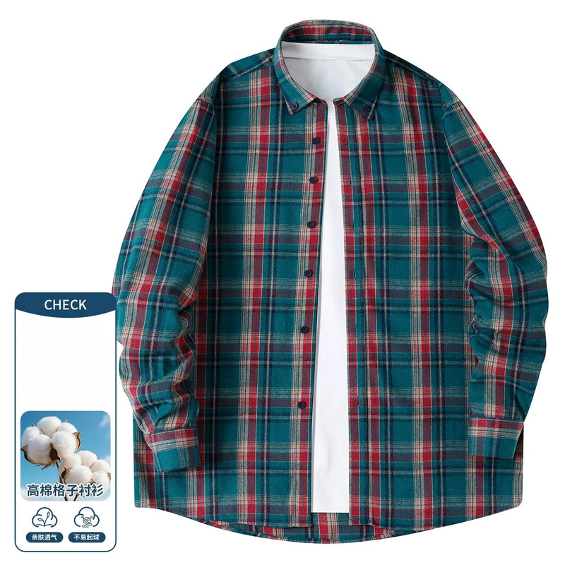 Men's Long-sleeve Shirt for Spring and Fall; Cotton-polyester Blend, Single-breasted, Notched-collar Striped Shirts.