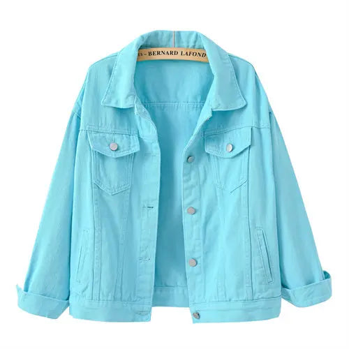 2026 New Women's Blue Denim Jacket Single-breasted Lapel Coat Fashion Casual Tops Green Black Red Outerwear Female Overcoat