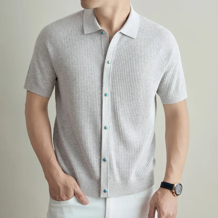 Men's Short Sleeve Knitted Polo Shirt | Breathable Linen & Tencel Blend | Casual Slim Fit Business Top | Summer Old Money Style