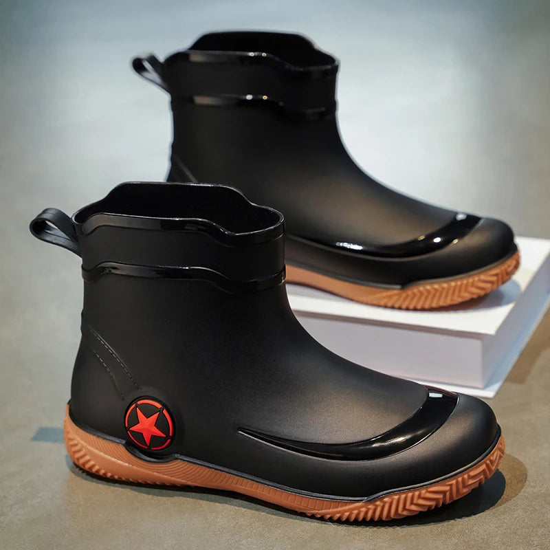 Men's High Top Casual Rain Boots Four Seasons Waterproof Non-Slip Fashion Outdoor Wading Fishing Water Shoes Walking Rain Shoes