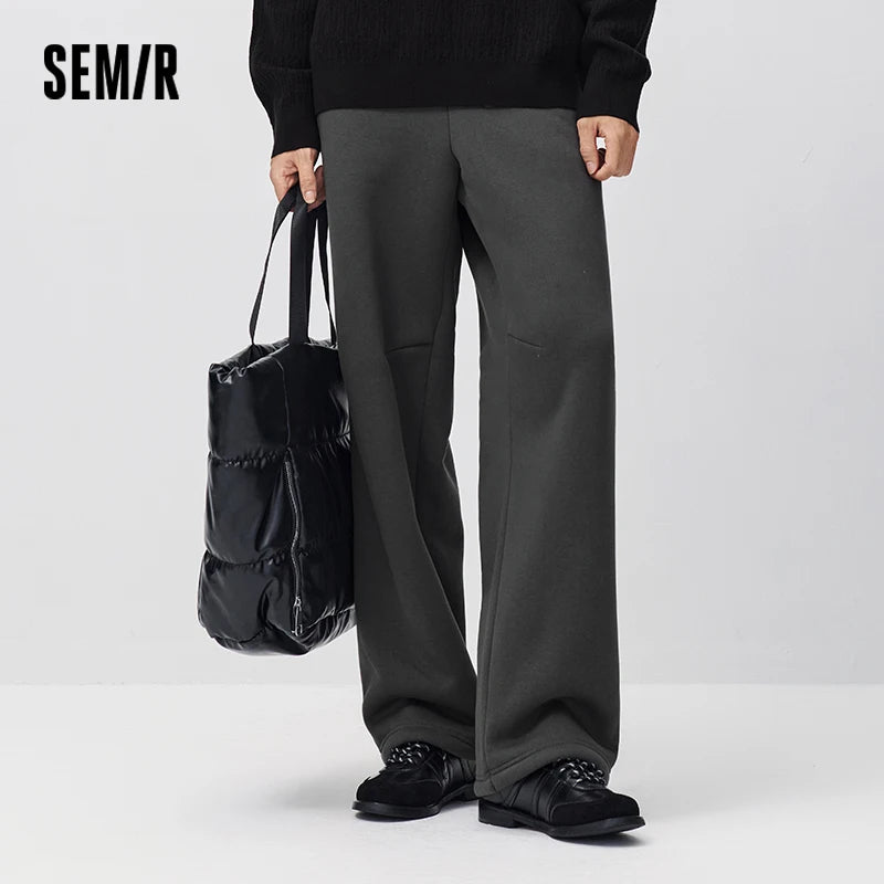 Semir Men Casual Pants Solid Color Drawstring Loose Fit Straight Leg 2026 New Winter Daily Wear Urban Casual Style