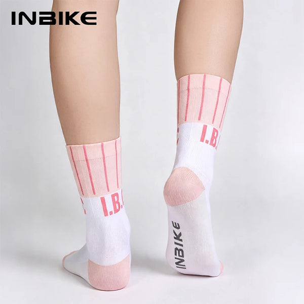 INBIKE Women Cycling Running Socks Mid-Crew Anti-Slip Cushion Breathable Quick-Dry Outdoor Hiking Fishing Sock Moisture Wicking