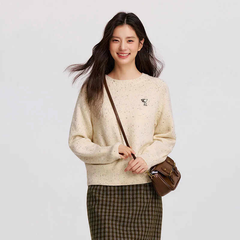 Semir Wool Blend Sweater Knit Top Women Winter 2025 Raglan Sleeve Embroidered Round Neck Cozy Trend