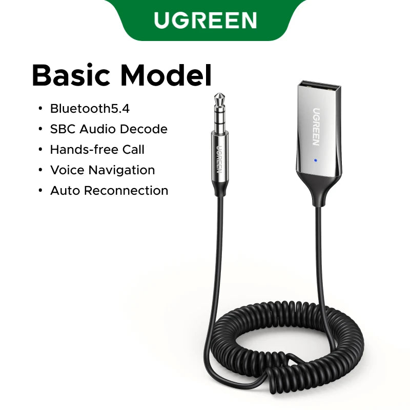 UGREEN Bluetooth Receiver 5.3 Adapter Hands-Free Car Kits AUX Audio 3.5mm Jack Music Wireless Receiver for Car BT Transmitter