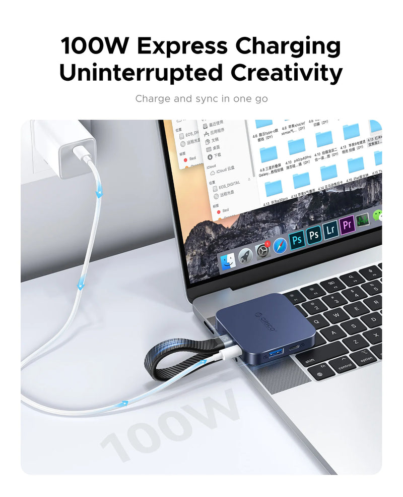 ORICO Magnetic M.2 2230 NVMe SSD Enclosure 10Gbps USB C Docking Station with 4K60HZ HDMI-COM SD/TF PD 100W Charger for iPhone 17