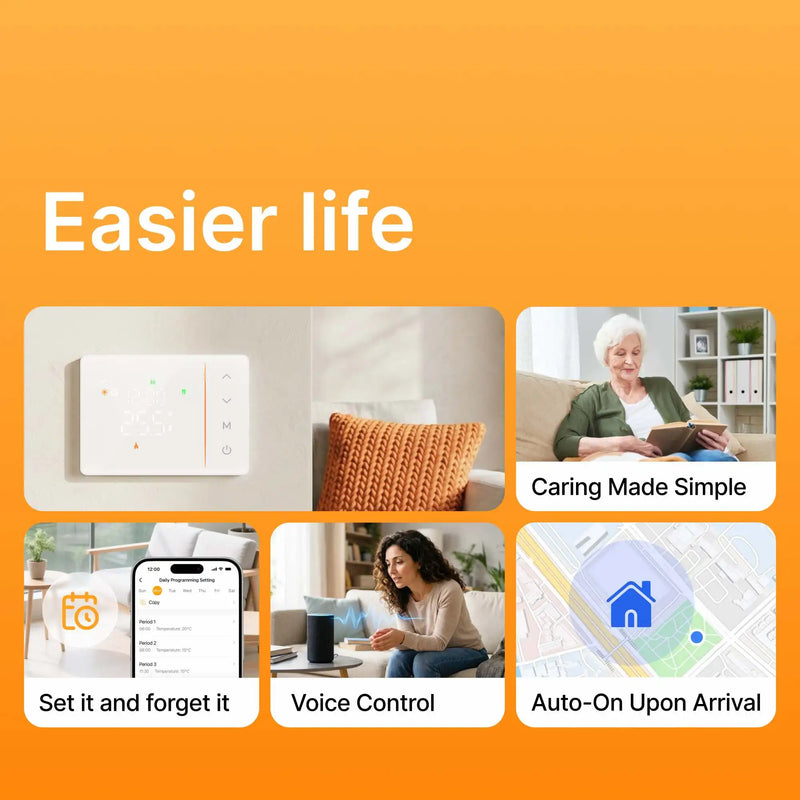 Smart Wireless Tuya Thermostat WiFi Daily Programmable Heating Cooling Temperature Controller for Gas Boiler, Battery Powered