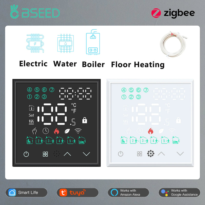 BSEED Zigbee Thermostat Room Temperature Controller Electric Floor Water Heating Gas Boiler DIY Parts Wall Socket Glass Panel