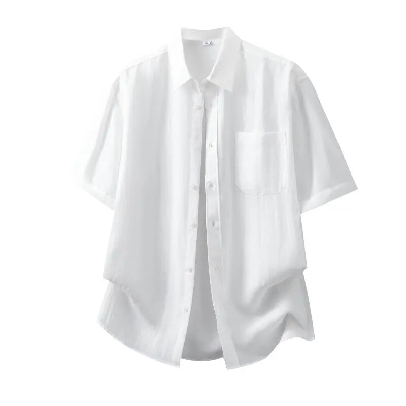 DUKEEN Men's Lyocell Linen Shirt Summer Short Sleeve Lightweight Breathable Cooling Casual Button Down Shirt