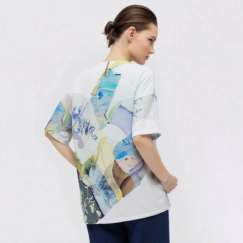 Amii Printed Women's Blouse 2026 Summer New Round Neck Drop Shoulder Chiffon Top Loose Breathable Casual Woman Clothes 12652010