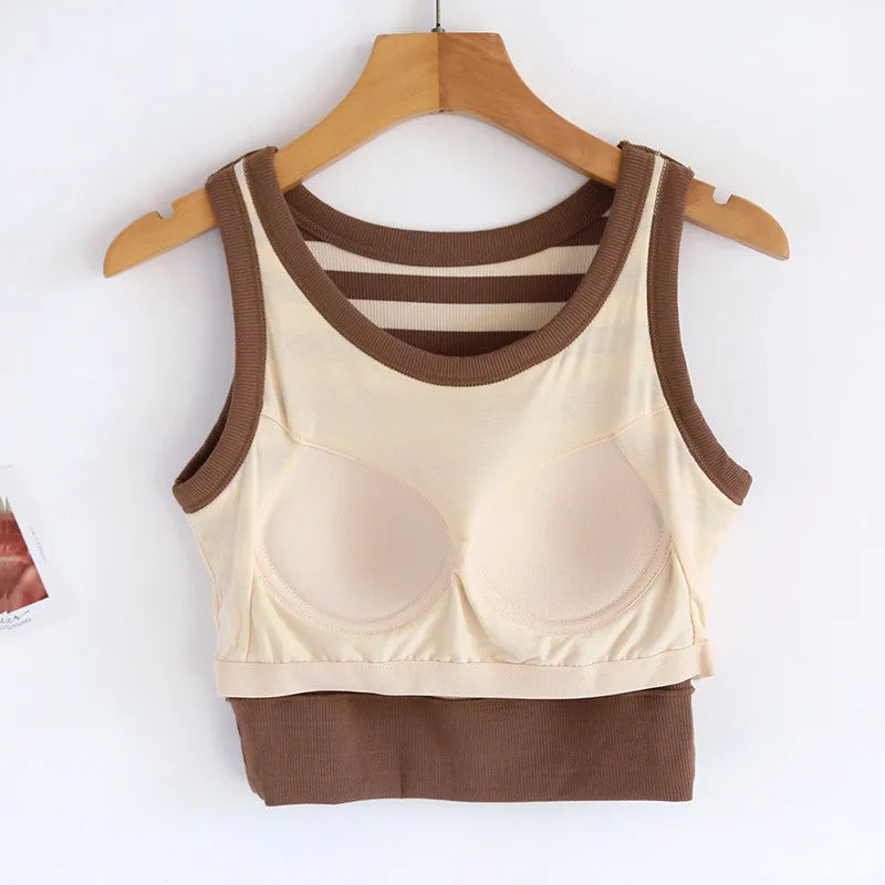Modal Women's Summer Pajamas Top Casual Stripe Chest Padded Sling Shirt Sleeveless Bottoming T-Shirt Sleepwear Pijamas Tops