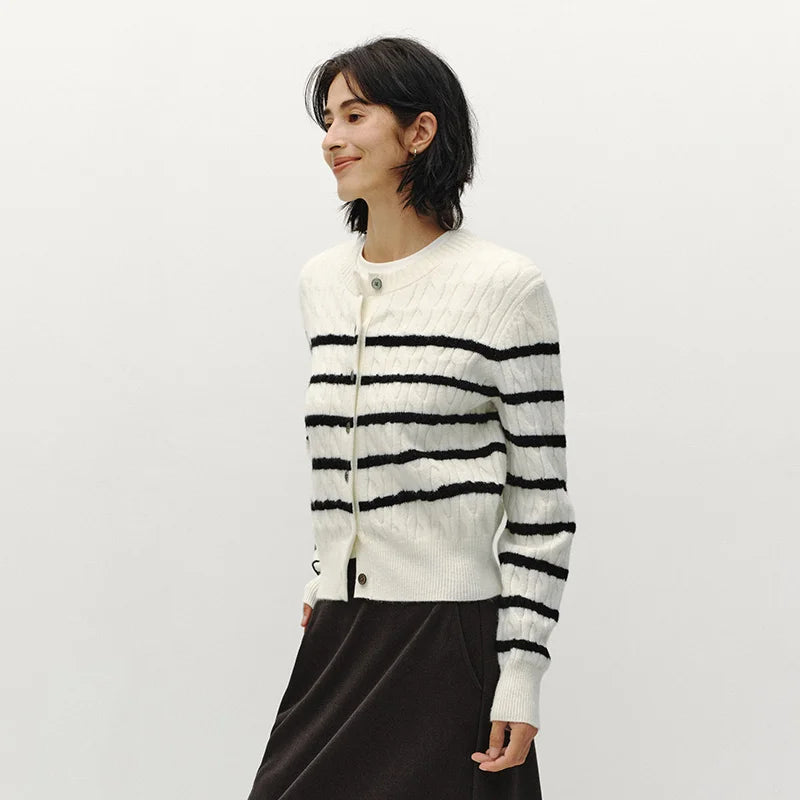 Semir Women Cardigan Cable Knit Cropped Soft Fit 2026 Elegant Vintage Everyday Layering Sweater Urban Casual Top