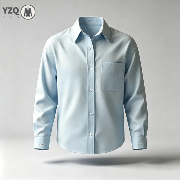 Mens Basic Solid Button Up Shirt Long Sleeve Turn Down Collar Chest Pocket Loose Cut Daily Casual Shirt