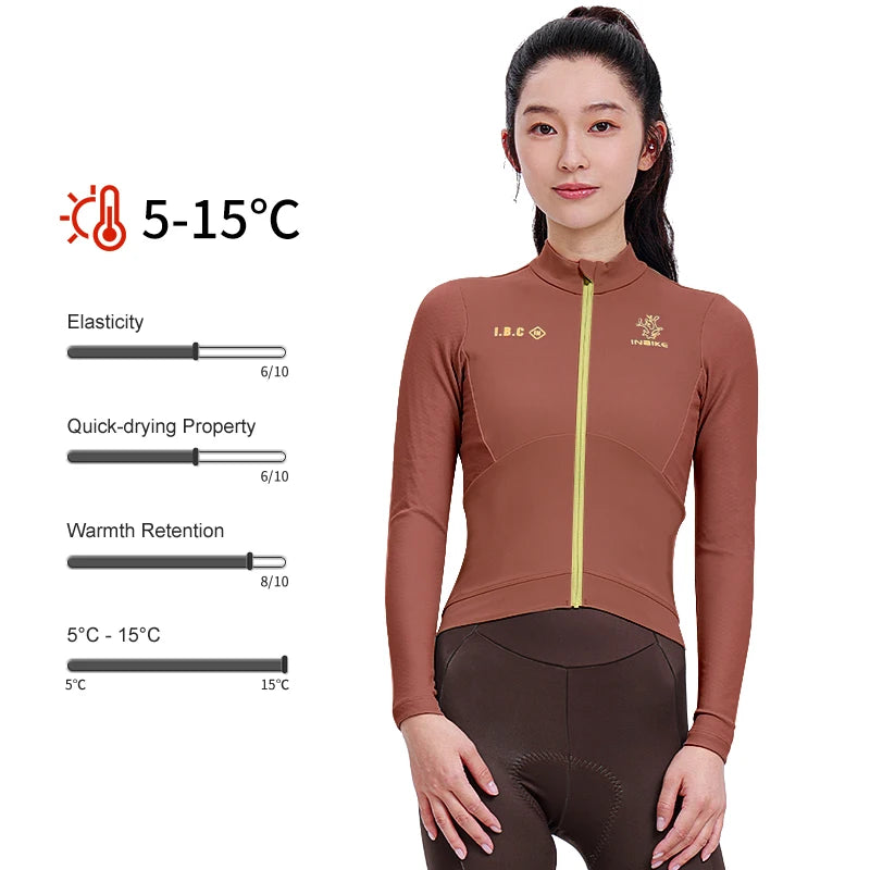 INBIKE Winter Cycling Jersey for Women Thermal Fleece Long Sleeve Mountain Bike Jersey with Pockets Windproof Biking Clothingn