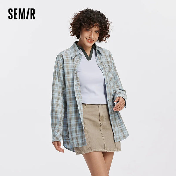 អាវ Semir សម្រាប់នារី ដៃវែង រាងដូចក្រឡា Plaid ស្មារលុង រចនាប័ទ្មសាលាបែប Retro អាវរដូវស្លឹកឈើជ្រុះ សម្រាប់ពាក់ប្រចាំថ្ងៃ 2026