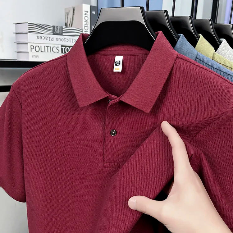 Men 100% Mercerized Cotton Polo Shirt Solid Short Sleeve Casual Business Tops Odor Resistant Premium 205g Summer