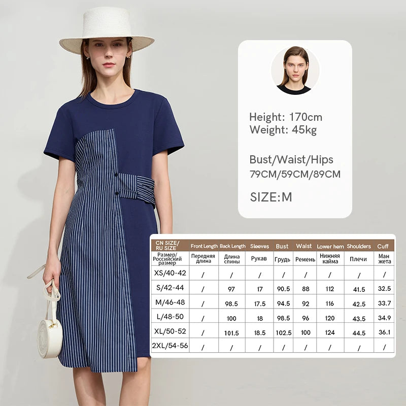 រ៉ូបរដូវក្តៅ AMII Minimalism សម្រាប់នារី កអាវខ្លី ដៃខ្លី ឆ្នូតយឺត ពណ៌ផ្ទុយ រ៉ូបចូលរួមពិធីជប់លៀង 12542262