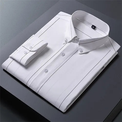 Black Striped Long Sleeve Shirt, Men's Single Breasted Shirts, with Square Collar Yellow Brown Camisas Para Hombre M-5XL