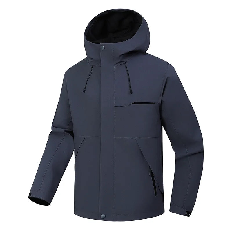 2026 Spring New Arrival Men's Long-Sleeve Hooded Jacket, Zip-Up Windbreaker, Available in Gray, Green, Black, and Blue.