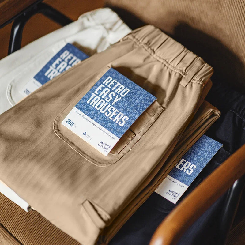 ខោ Maden Herringbone Easypants ធម្មតា Cleanfit Straight Tapered Solid Color Elastic Waistband Design Long Pants