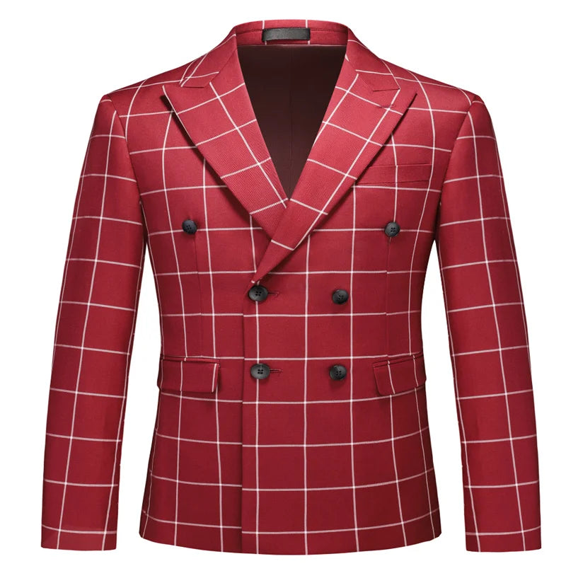 Men's Black White Plaid Long Sleeve Blazers, Fashion Slim Fit Suit Jacket, Wedding Party Tops Coat, Asian Size M6XL