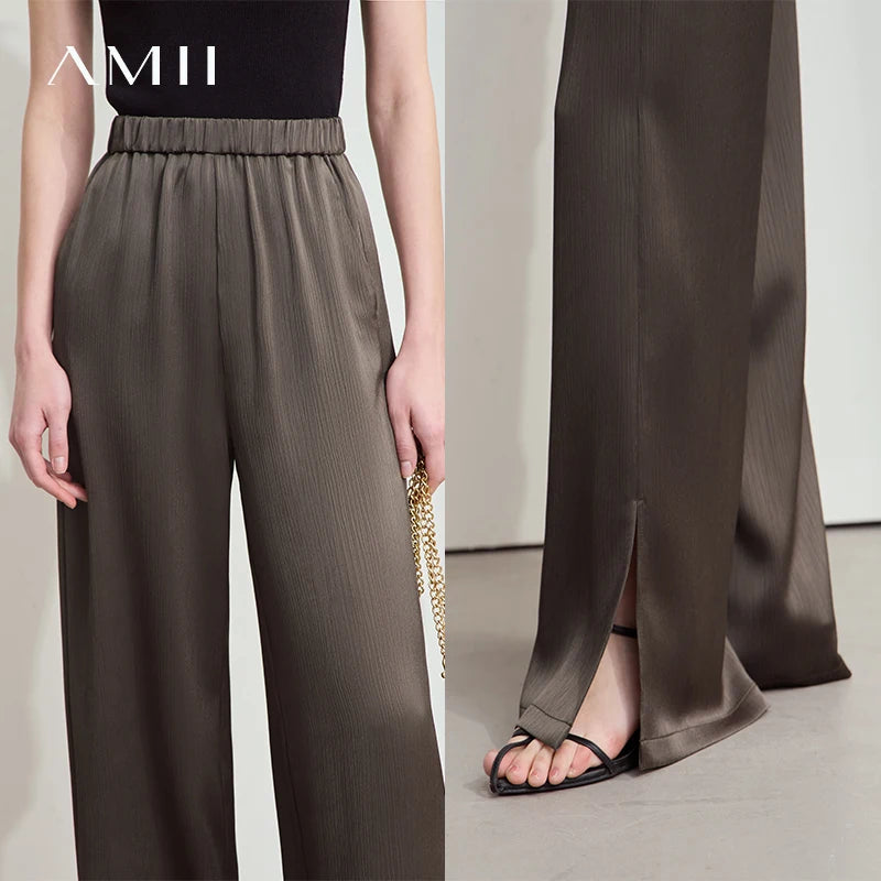 ខោជើងធំ Amii Minimalist ធម្មតាសម្រាប់ស្ត្រីរដូវក្តៅឆ្នាំ ២០២៦ ខោរលុងចង្កេះកៅស៊ូរឹងថ្មី 12542041
