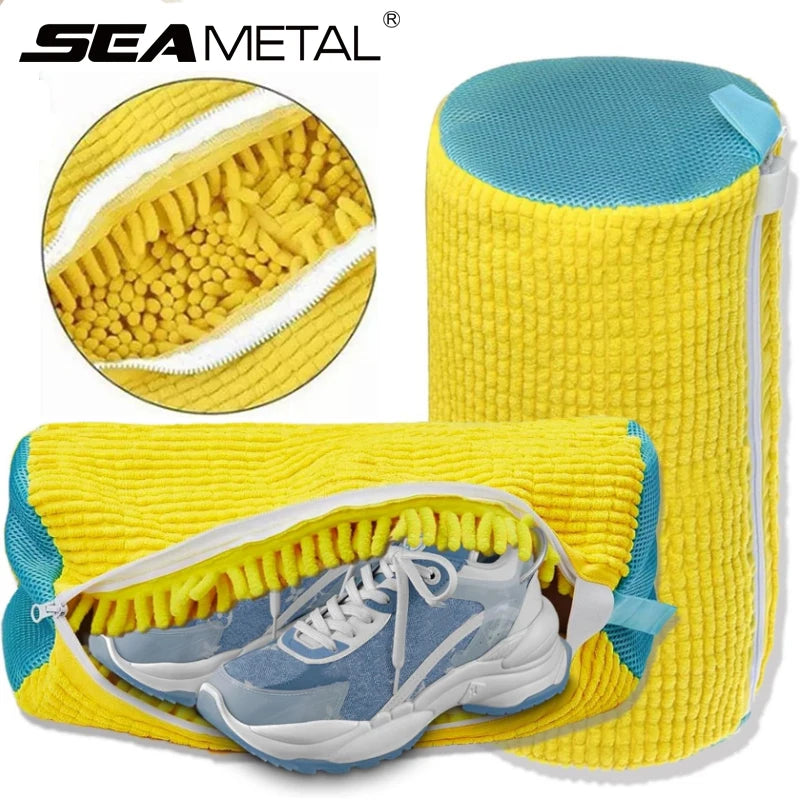 SEAMETAL 1/2PCS Washing Shoes Bag Cotton Laundry Fluffy Fibers Easily Remove Dirt Washing Bags Shoe Organizer for Car Care Tools