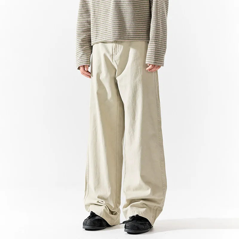DUKEEN Men's Vintage Workwear Pants Heavyweight 100% Cotton Loose Straight Wide Leg Street Style