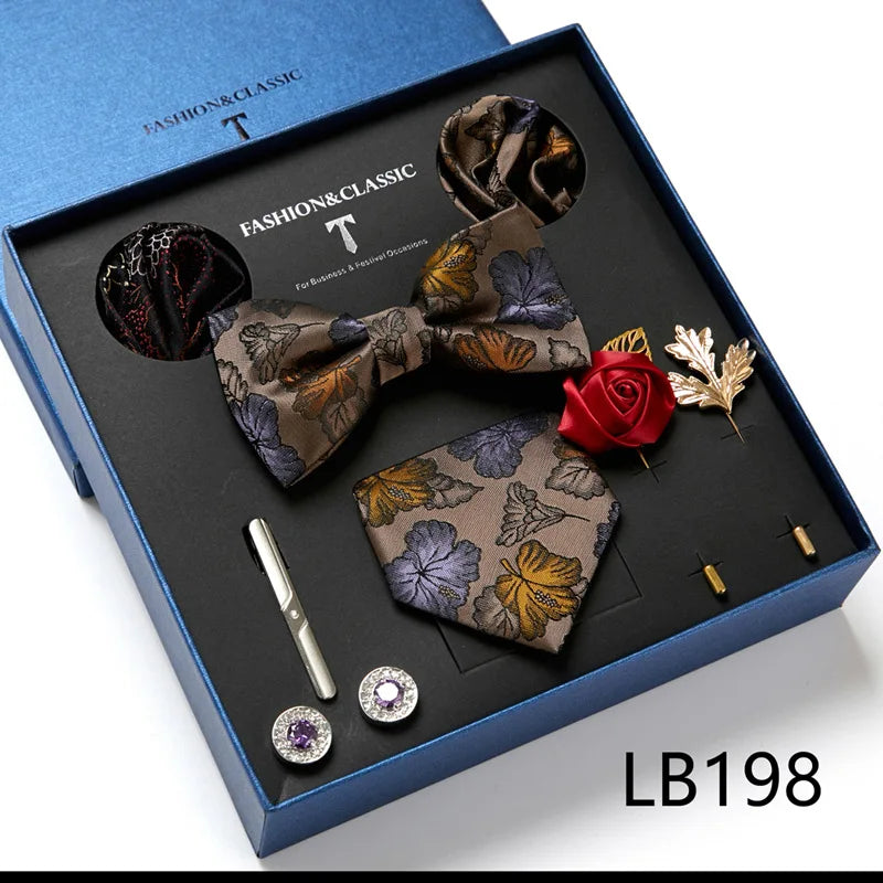 Men's Suit Dress Accessories (Tie + Bow Tie + Square Scarf + Tie Clip + Button + Metal Flower Brooch) 36 Colors To Choose From