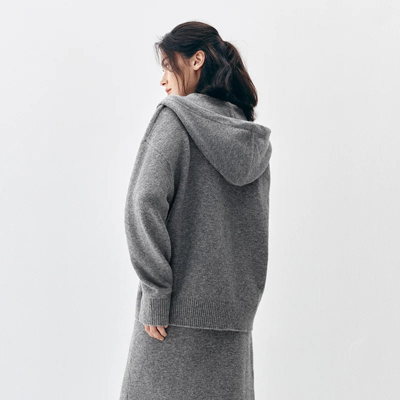 Semir Women Sweater Hooded Design Minimal Style Everyday Style Soft Touch 2026 Winter Layering Wear Warm Knit Clean Silhouette