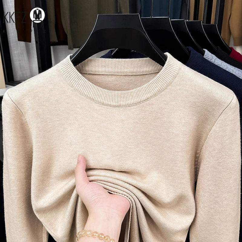 Male Comfort Crew Neck Jumper Long Sleeve Rib Trim Breathable Knit Fabric Business Travel Casual Garment