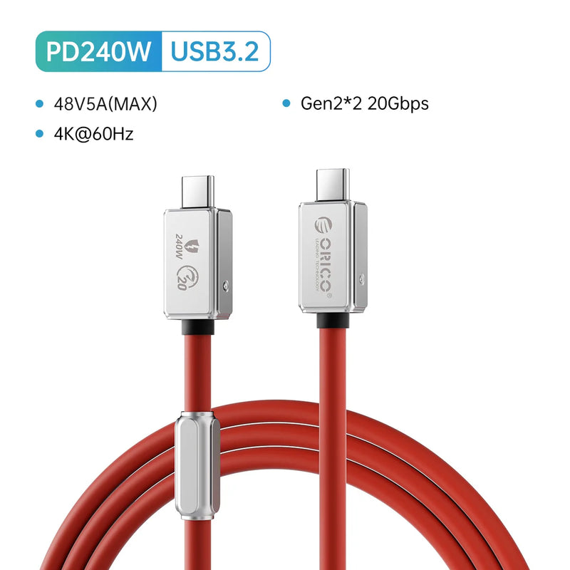 ORICO USB4 Cable 240W Compatible Thunderbolt 4 Video 8K60Hz PD3.1 USB C Fast Charge Data Transfer Silicone for Macbook iPhone15