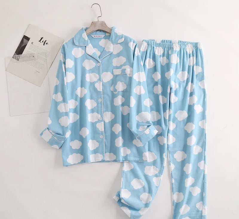 Casual Polka Dot Women's Pajamas Set Lapel Long Sleeve Shirt Pant Suit Spring Autumn Sleepwear Pyjamas Femme Home Wear Clothes