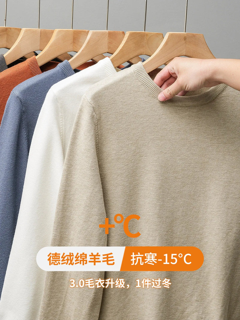 DUKEEN Dralon/sheep Wool Blend Men's Sweater 2025 Autumn and Winter Thick Warm Crew-Neck Knitwear Man Undershirt